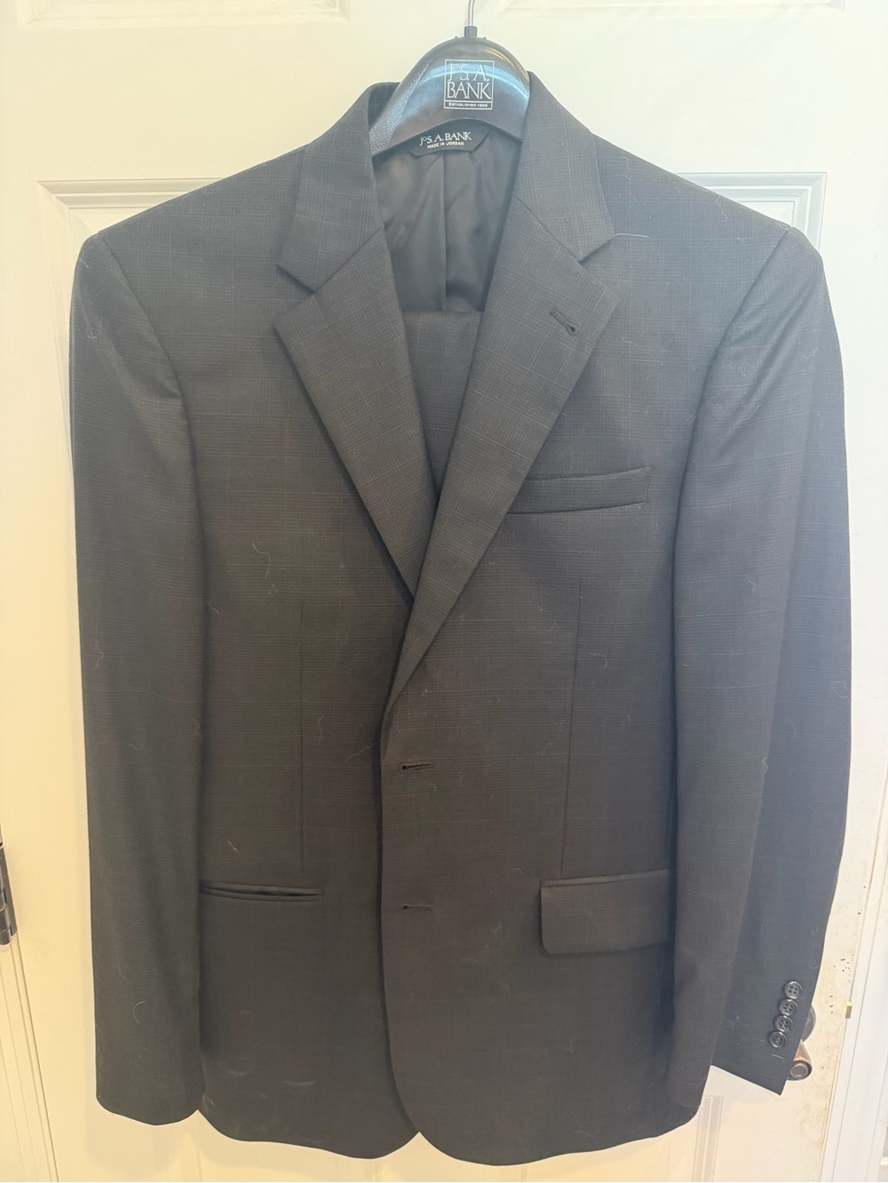 Jos. A. Bank Charcoal Windowpane Two-Button Suit (Jacket and Pants)